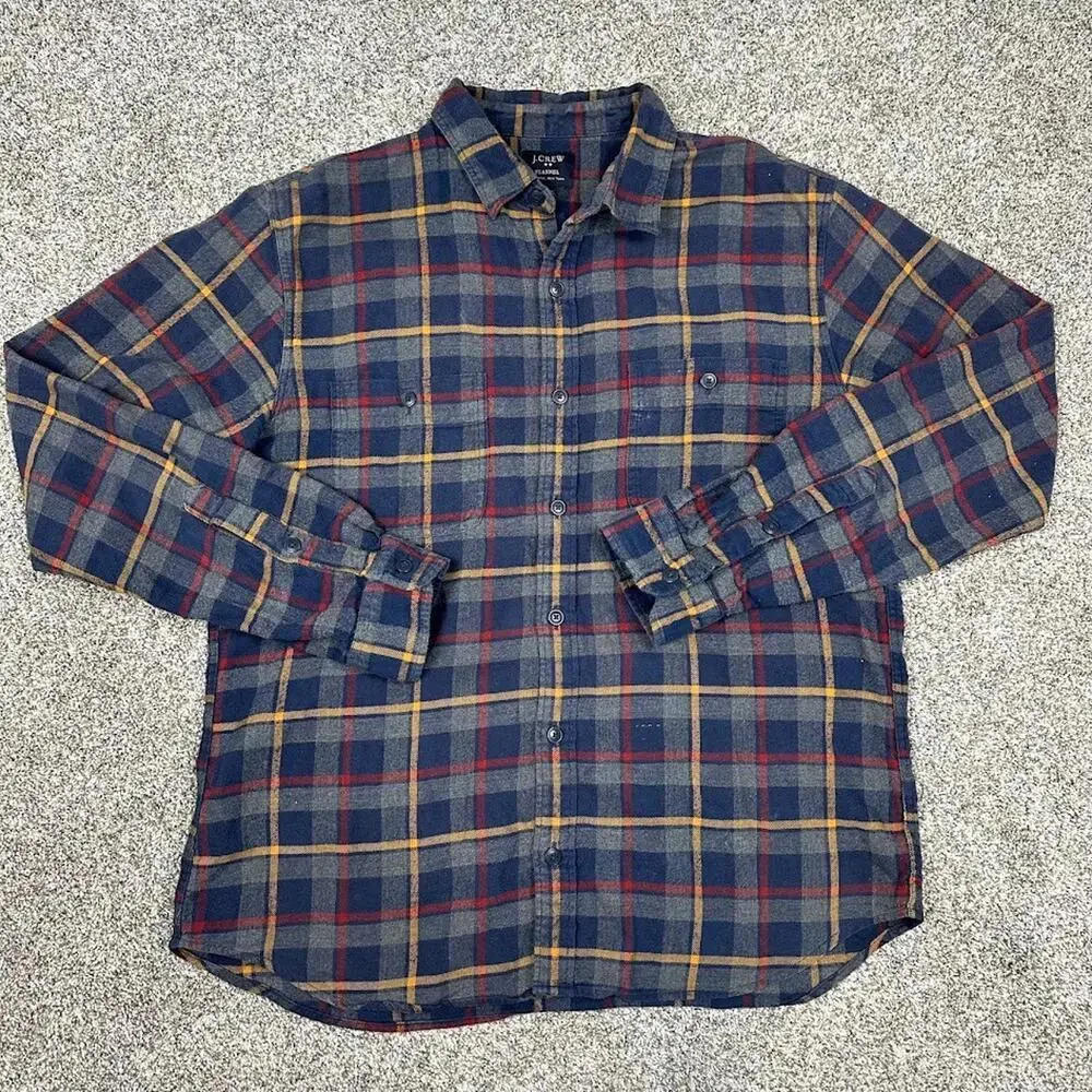 J.‎ Crew Flannel Shirt Blue Red Yellow Button Down Men’s Large New York Plaid